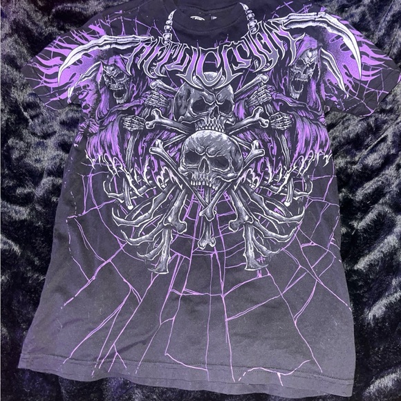 Affliction Tops - Affliction Black and Purple Graphic Tee